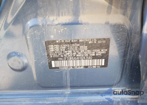 2015 Subaru Impreza 2.0I из США, поврежденный, VIN JF1GPAA64F8247640